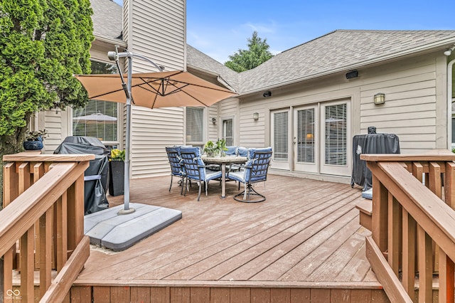 10697 Woodmont Ln, Fishers, IN 46037 - wooden deck featuring outdoor dining area