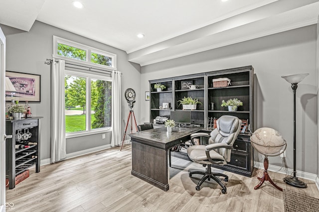 10697 Woodmont Ln, Fishers, IN 46037 - office space with baseboards, light wood finished floors, and recessed lighting