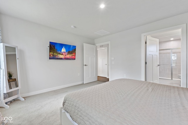 7051 E Bean Blossom Dr, Camby, IN 46113 - carpeted bedroom featuring baseboards, ensuite bathroom, and recessed lighting