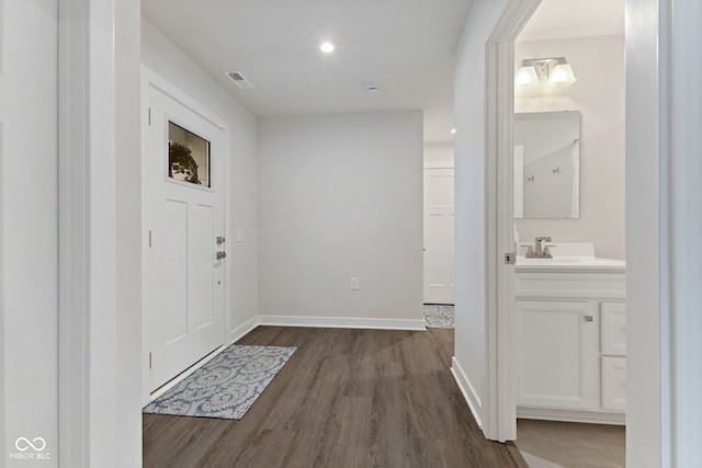 7051 E Bean Blossom Dr, Camby, IN 46113 - foyer entrance with dark wood-style floors, baseboards, and recessed lighting
