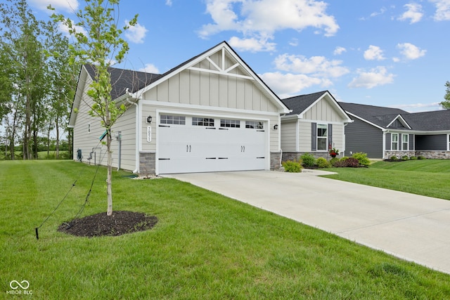 7051 E Bean Blossom Dr, Camby, IN 46113 - craftsman-style home with board and batten siding, concrete driveway, an attached garage, and stone siding