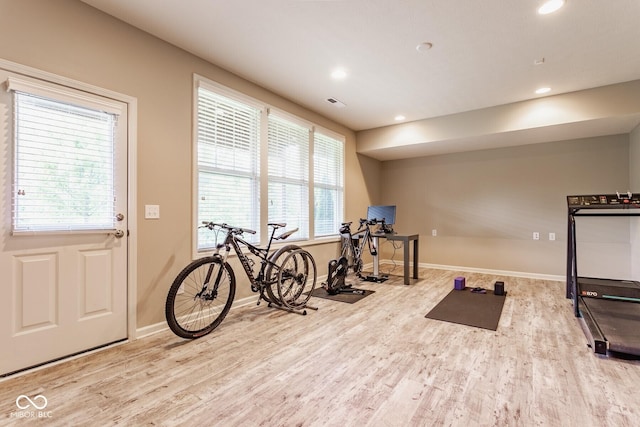 16072 Barringer Ct, Westfield, IN 46074 - exercise area featuring wood finished floors, plenty of natural light, and recessed lighting