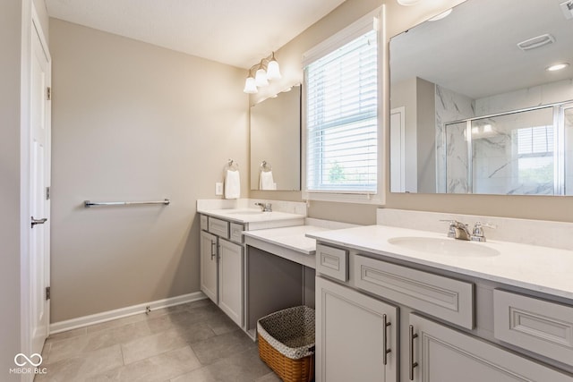 16072 Barringer Ct, Westfield, IN 46074 - full bath with a marble finish shower, vanity, and tile patterned floors