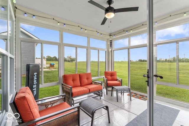 104 Perlican Dr, Cicero, IN 46034 - sunroom featuring ceiling fan, plenty of natural light, and an outdoor hangout area