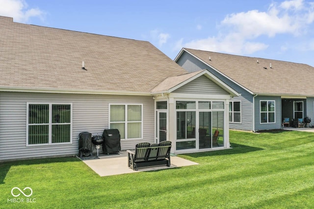104 Perlican Dr, Cicero, IN 46034 - rear view of house featuring a patio, a yard, and roof with shingles