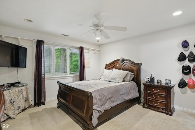 7138 Nile Ridge Ct, Indianapolis, IN 46236 - bedroom with light colored carpet, baseboards, recessed lighting, and ceiling fan