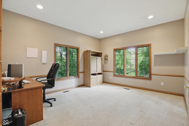 7138 Nile Ridge Ct, Indianapolis, IN 46236 - home office with carpet, baseboards, and recessed lighting