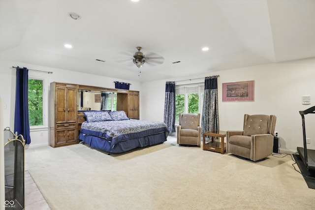 7138 Nile Ridge Ct, Indianapolis, IN 46236 - bedroom with light colored carpet, baseboards, recessed lighting, and a ceiling fan