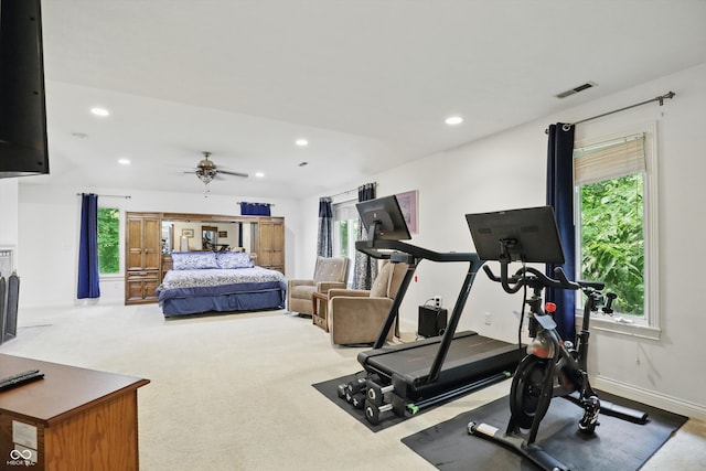 7138 Nile Ridge Ct, Indianapolis, IN 46236 - workout room with healthy amount of natural light, carpet flooring, ceiling fan, and recessed lighting