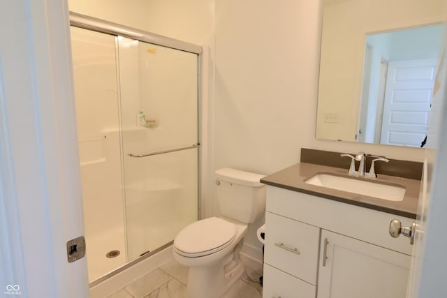 9640 Katana Cir, Fishers, IN 46040 - full bath with vanity, a shower stall, toilet, and marble finish flooring