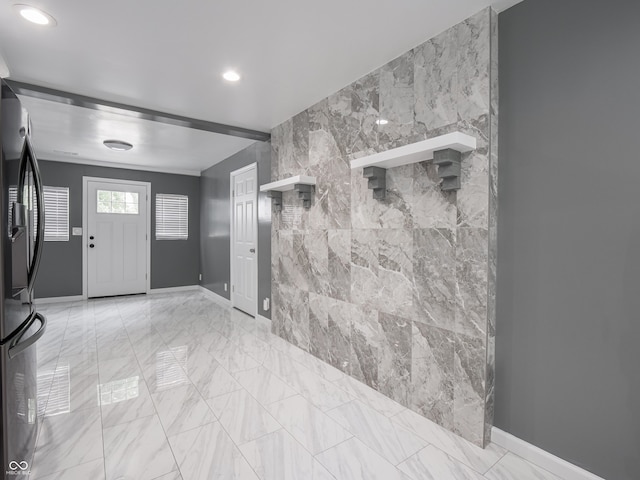 1141 Temperance Ave, Indianapolis, IN 46203 - foyer entrance featuring light marble finish floors, baseboards, and recessed lighting