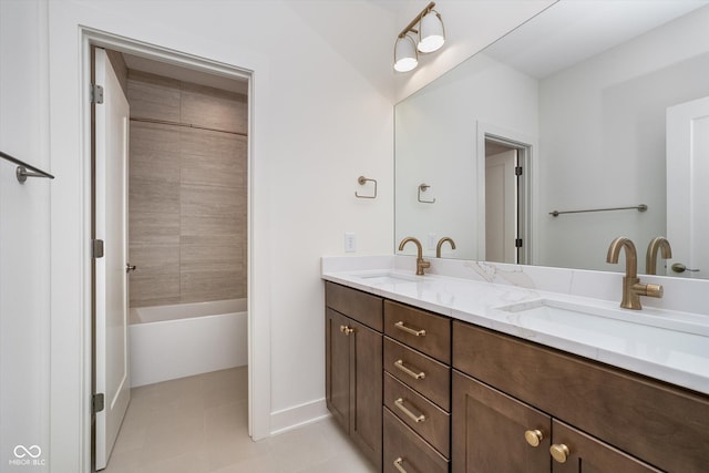 1822 Central Ave, Indianapolis, IN 46202 - full bathroom with double vanity, bathing tub / shower combination, and tile patterned floors