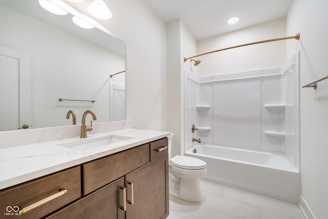 1822 Central Ave, Indianapolis, IN 46202 - bathroom featuring vanity, tub / shower combination, toilet, and tile patterned floors