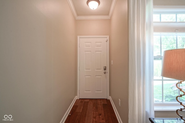 9743 Herons Cv, Carmel, IN 46280 - entryway featuring ornamental molding, dark wood-style floors, healthy amount of natural light, and baseboards