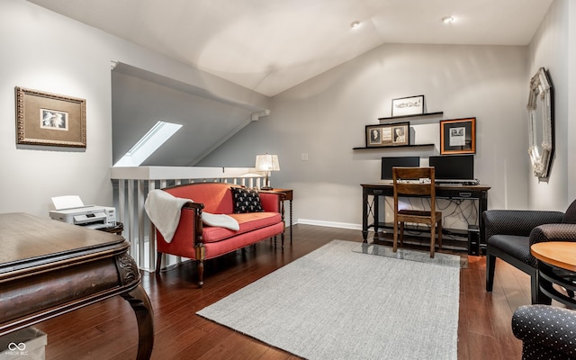 2949 River Bay Dr N, Indianapolis, IN 46240 - home office with lofted ceiling, wood finished floors, baseboards, and a skylight
