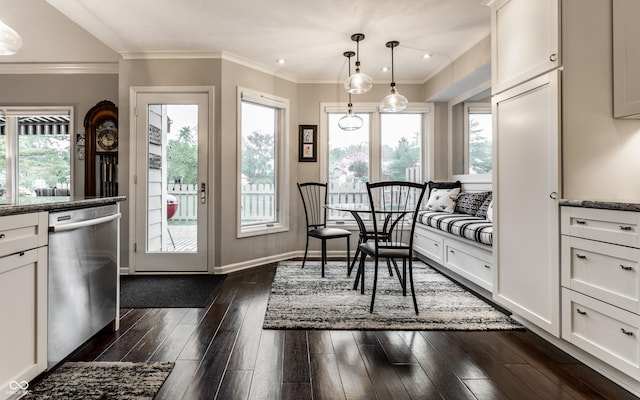 2949 River Bay Dr N, Indianapolis, IN 46240 - dining room with healthy amount of natural light, dark wood finished floors, crown molding, and baseboards