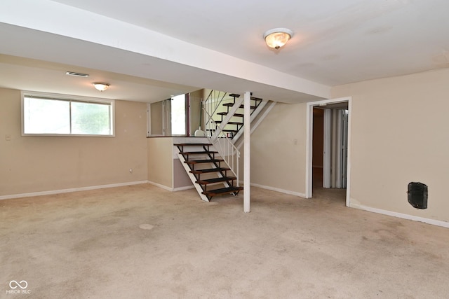 3668 Chatsbee Ct, Indianapolis, IN 46224 - below grade area with stairs, carpet, and baseboards