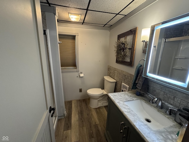 16952 Bookout Rd, Hagerstown, IN 47346 - full bath featuring a paneled ceiling, wood finished floors, vanity, toilet, and a shower