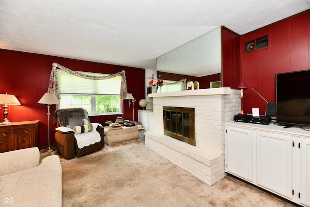 1102 Fox Hill Dr, Indianapolis, IN 46228 - living room with light colored carpet and a brick fireplace