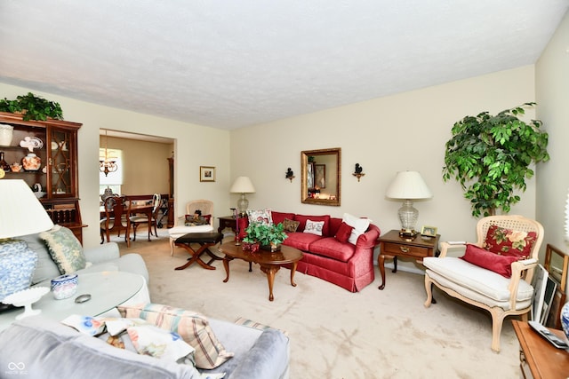 1102 Fox Hill Dr, Indianapolis, IN 46228 - living area with carpet flooring and a chandelier