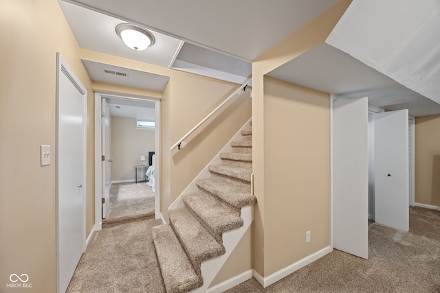 1438 Adams St, Lafayette, IN 47905 - staircase featuring carpet flooring and baseboards
