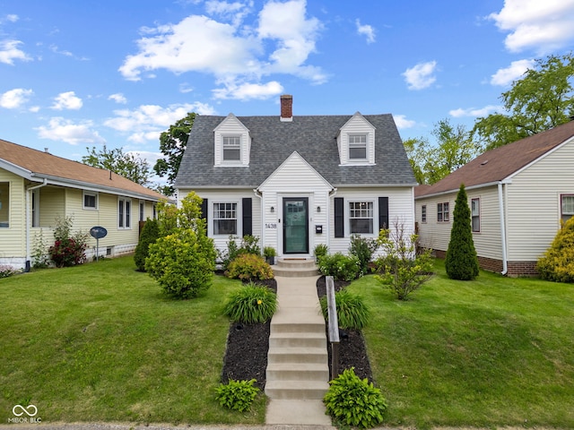 1438 Adams St, Lafayette, IN 47905 - cape cod-style house with a shingled roof, a front yard, and a chimney
