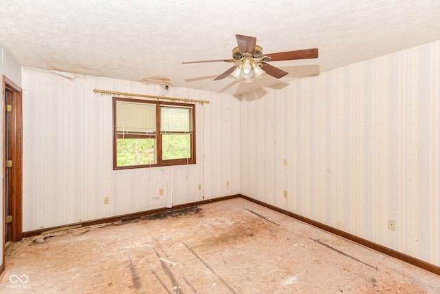 1113 Delray Dr, Indianapolis, IN 46241 - empty room with a textured ceiling, a ceiling fan, and baseboards