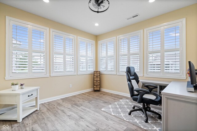 13321 N White Cloud Ct, Camby, IN 46113 - office area with healthy amount of natural light, light wood-style floors, recessed lighting, and baseboards