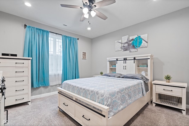 13321 N White Cloud Ct, Camby, IN 46113 - bedroom with carpet flooring, recessed lighting, baseboards, and ceiling fan