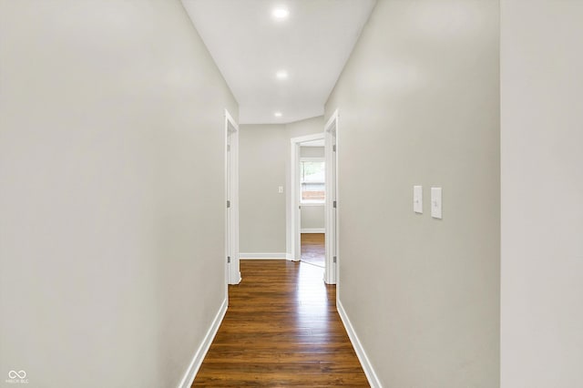 126 E 86th St, Indianapolis, IN 46240 - corridor with baseboards, dark wood-style flooring, and recessed lighting