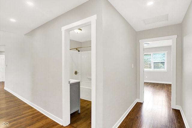 126 E 86th St, Indianapolis, IN 46240 - hall with dark wood finished floors, baseboards, and recessed lighting