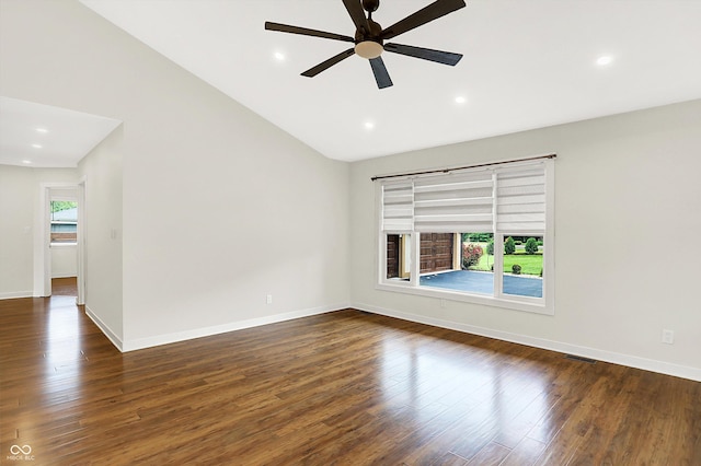 126 E 86th St, Indianapolis, IN 46240 - spare room with ceiling fan, lofted ceiling, dark wood-style floors, recessed lighting, and baseboards