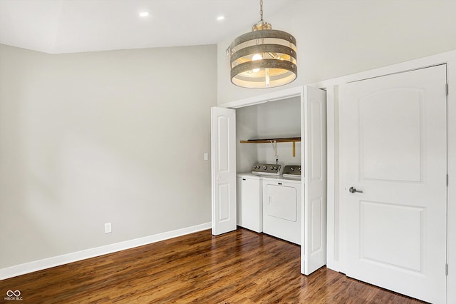 126 E 86th St, Indianapolis, IN 46240 - washroom featuring washing machine and clothes dryer, dark wood finished floors, recessed lighting, and baseboards