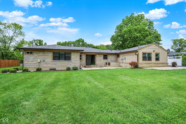 126 E 86th St, Indianapolis, IN 46240 - view of front facade with stone siding, a patio, and a shingled roof
