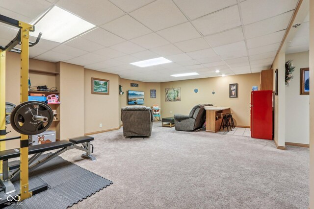 3564 Clear Creek Blvd, Martinsville, IN 46151 - exercise room with carpet floors, a paneled ceiling, and baseboards