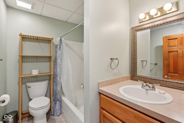 3564 Clear Creek Blvd, Martinsville, IN 46151 - full bathroom with toilet, vanity, shower / tub combo with curtain, tile patterned flooring, and a paneled ceiling