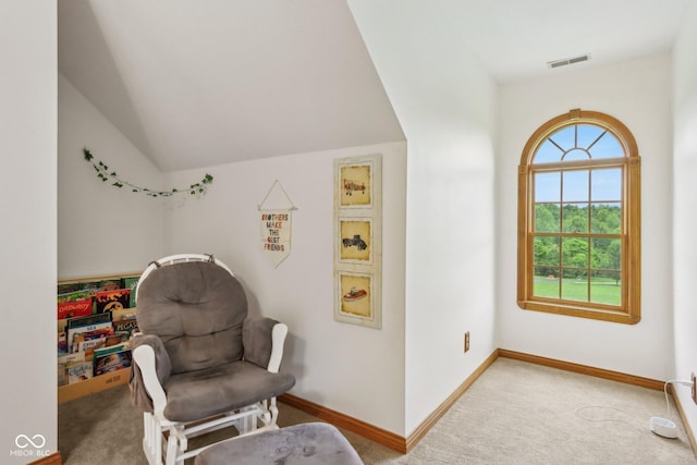 3564 Clear Creek Blvd, Martinsville, IN 46151 - living area with vaulted ceiling, carpet flooring, and baseboards