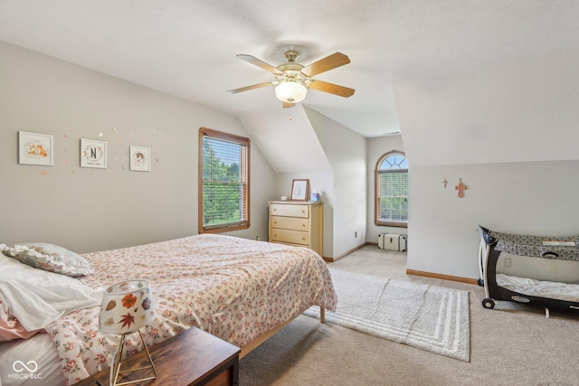 3564 Clear Creek Blvd, Martinsville, IN 46151 - bedroom with carpet floors, multiple windows, vaulted ceiling, radiator heating unit, and baseboards