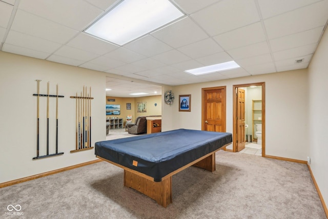 3564 Clear Creek Blvd, Martinsville, IN 46151 - playroom featuring carpet, billiards, a drop ceiling, and baseboards