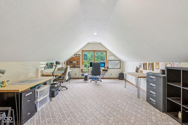 3564 Clear Creek Blvd, Martinsville, IN 46151 - home office with carpet flooring, vaulted ceiling, and baseboards