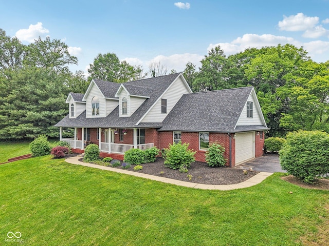 3564 Clear Creek Blvd, Martinsville, IN 46151 - cape cod-style house featuring brick siding, covered porch, roof with shingles, and a front yard