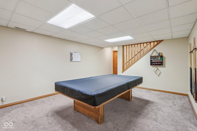 3564 Clear Creek Blvd, Martinsville, IN 46151 - game room featuring carpet, baseboards, a paneled ceiling, and billiards table
