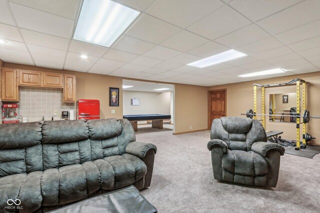 3564 Clear Creek Blvd, Martinsville, IN 46151 - living area featuring light colored carpet, billiards, and a paneled ceiling
