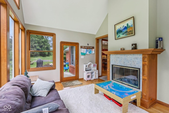 3564 Clear Creek Blvd, Martinsville, IN 46151 - living area with light wood finished floors, a high end fireplace, lofted ceiling, and baseboards