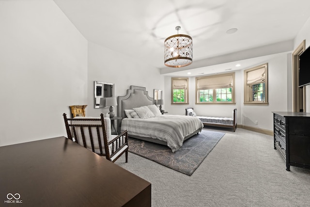 11101 Hawthorn Rdg, Fishers, IN 46037 - carpeted bedroom featuring a chandelier and recessed lighting