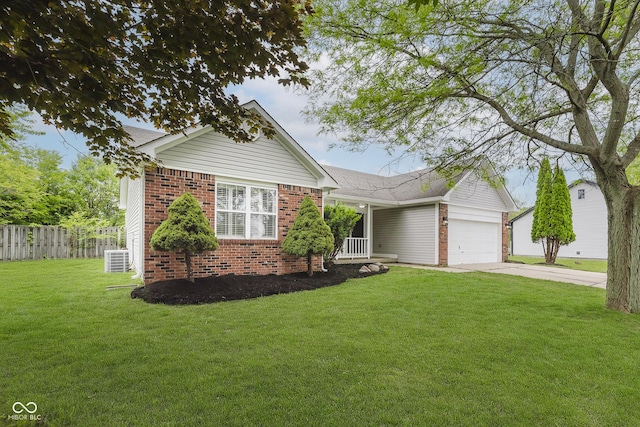 374 Pomona Ct, Greenfield, IN 46140 - view of front of home with brick siding, driveway, an attached garage, and cooling unit