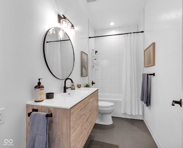 3215 N Pennsylvania St, Indianapolis, IN 46205 - bathroom featuring vanity, toilet, and shower / bath combination with curtain
