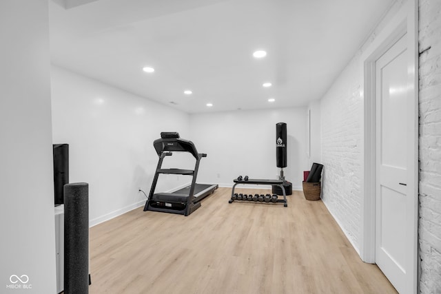 3215 N Pennsylvania St, Indianapolis, IN 46205 - workout area with wood finished floors, recessed lighting, and baseboards