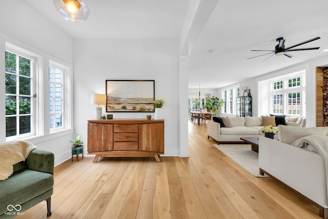 3215 N Pennsylvania St, Indianapolis, IN 46205 - living room with plenty of natural light, light wood-type flooring, and ceiling fan