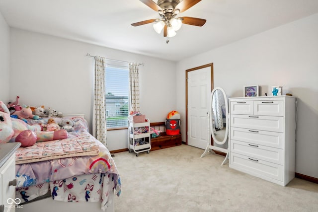 4434 W Windsong Ct, New Palestine, IN 46163 - bedroom featuring light carpet, ceiling fan, and baseboards